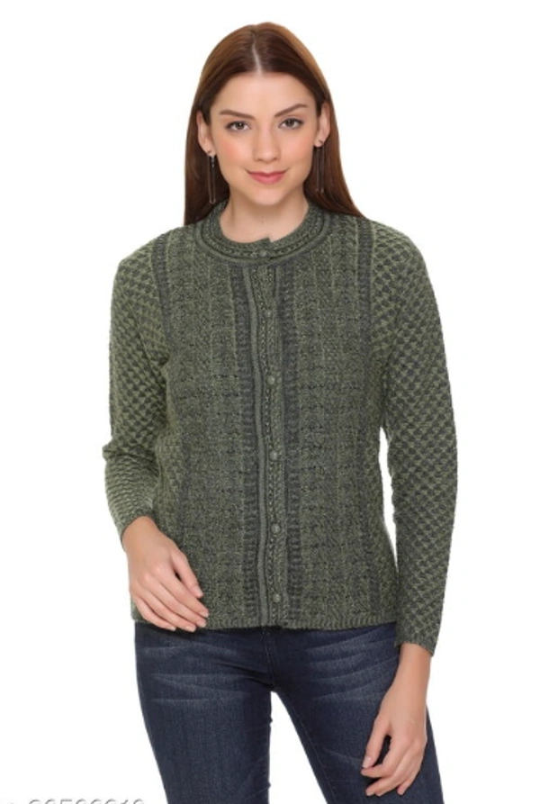 CLAPTON   Women Round Neck  Acrylic Knitting  Wool Green Full Sleeve  Cardigan This is Very Soft &Comfortable Fabric - L, Green, Wool, Knitting, Pack of1